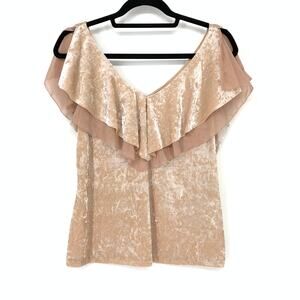 White House Black Market Women's Sz MP Velvet Flounce Top Antique Blush *NO BELT